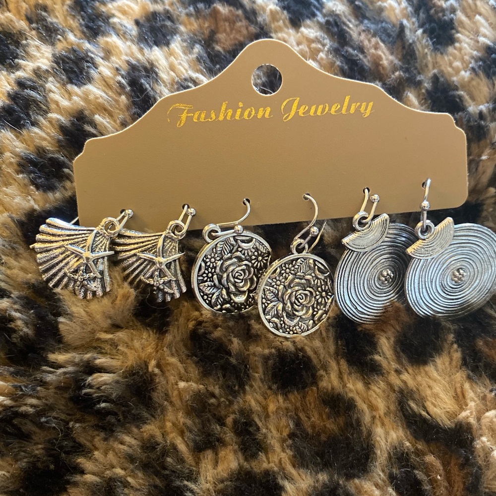 Set of 3 Silver Tone Earrings